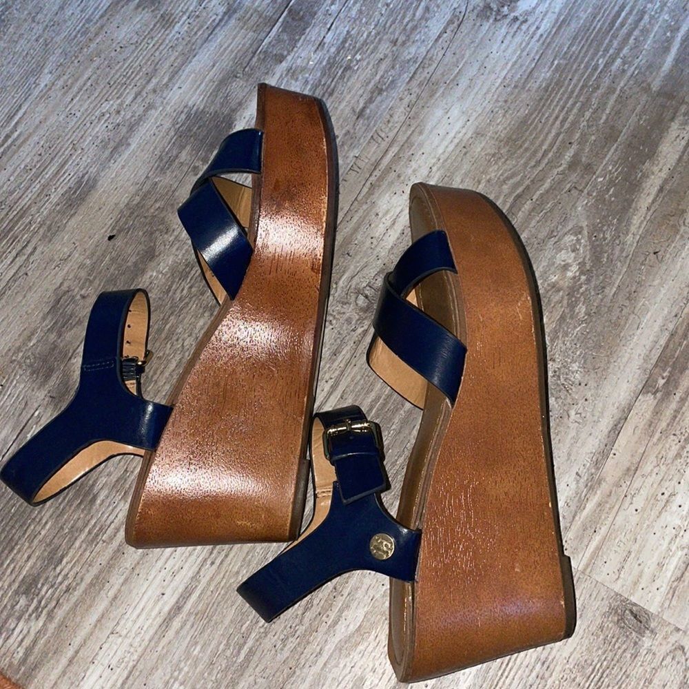 TOMMY HILFIGER WILO Blue Platform Wedge Sling Sandal sz 9.5